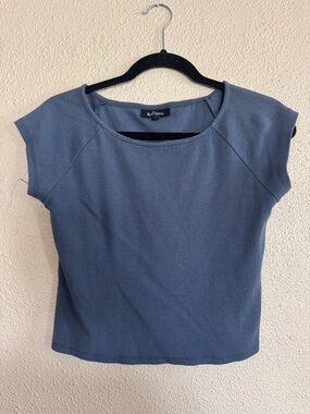 Self Esteem Slate Blue Short Sleeve Scoop Neck Top